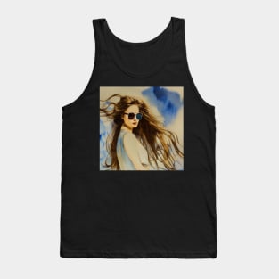 Long Haired woman in sunglasses Tank Top